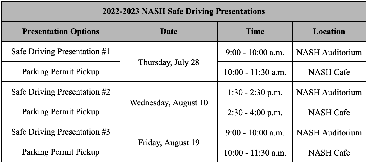 2022-2023 NASH Safe Driving Presentations